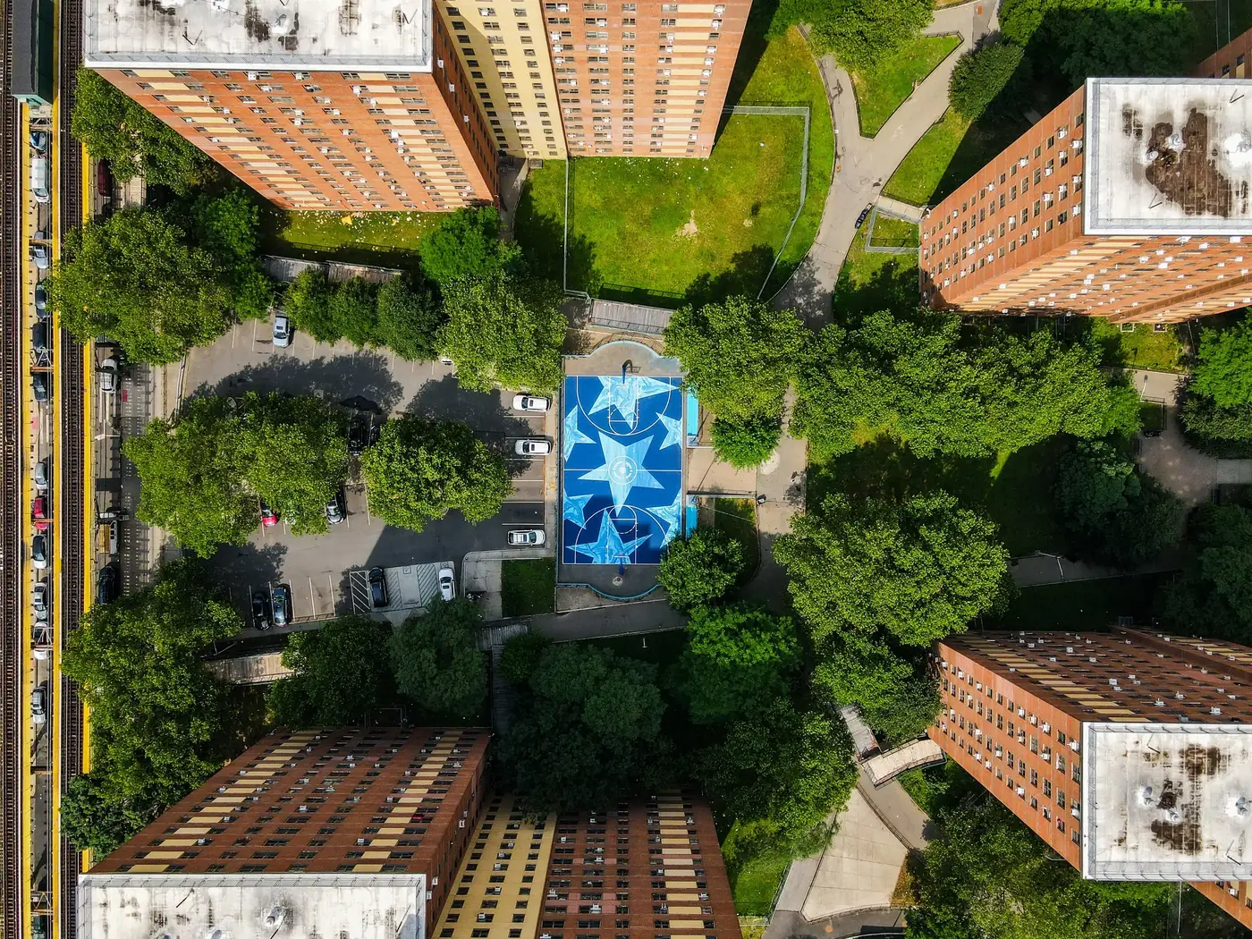 Aerial view of the Seven Stars Court at Tilden Houses